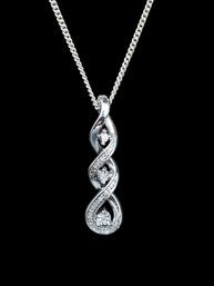 Vintage Sterling Silver Twisted Clear Stones Pendant Necklace