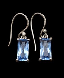 Vintage Sterling Silver Blue Sapphire Dangle Earrings