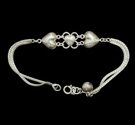 Vintage Designer CW Sterling Silver Double Heart Bracelet