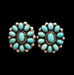 Vintage Native American Sterling Silver Turquoise Stud Earrings