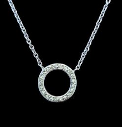 Vintage Sterling Silver Clear Stones Circle Pendant Adjustable Necklace