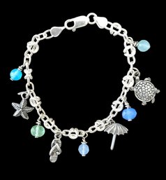 Vintage Sterling Silver Ocean Beach Theme Charm Bracelet