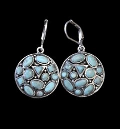 Vintage Sterling Silver Circular Turquoise Dangle Earrings