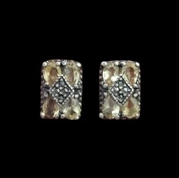 Vintage Sterling Silver Citrine Marcasite Stud Earrings