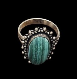 Vintage Sterling Silver Malachite Ring, Size 9.5