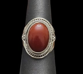 Vintage Sterling Silver Carnelian Cabochon Ring, Size 8