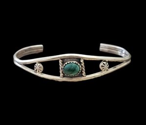 Vintage Native American Designer Sterling Silver Malachite Cuff Bracelet