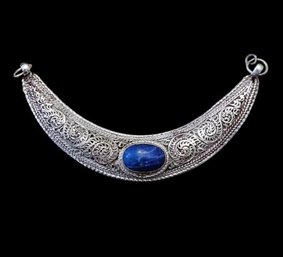 Vintage Sterling Silver Lapis Filigree Style Pendant