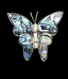 Vintage Alpaca Silver Abalone Butterfly Brooch