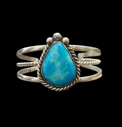 Beautiful Vintage Native American Twisted Sterling Silver Turquoise Cuff Bracelet