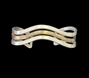 Vintage Solid Sterling Silver And Bronze Wavy Cuff Bracelet