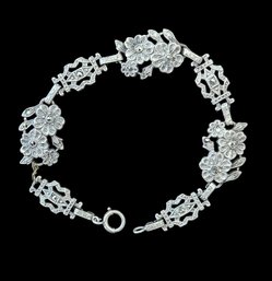 Beautiful Vintage Sterling Silver Marcasite Floral Bracelet