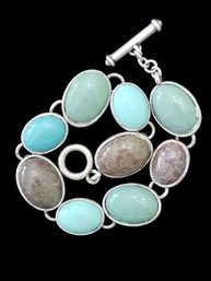 Vintage Sterling Silver Turquoise Link Bracelet