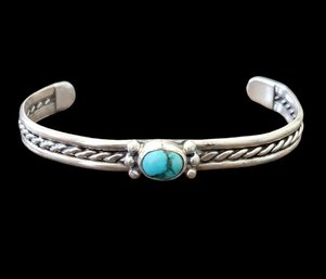 Vintage Native American Sterling Silver Turquoise Cuff Bracelet