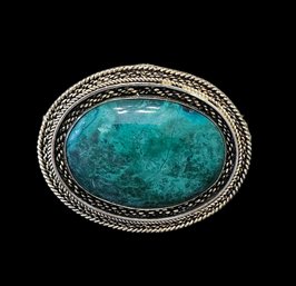 Vintage Israeli Sterling Silver Green Turquoise Brooch