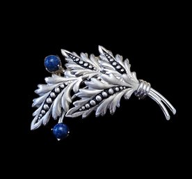 Beautiful Vintage Sterling Silver Lapis Floral Brooch