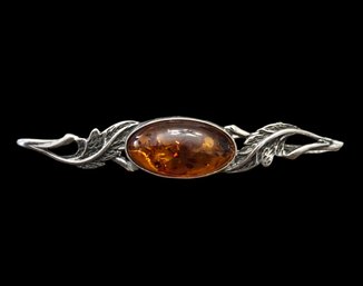 Vintage Sterling Silver Baltic Amber Pin/Brooch