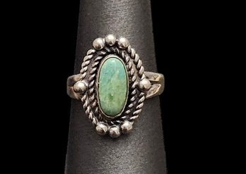 Vintage Native American Bell Trading Post Sterling Silver Green Turquoise Ring, Size 6