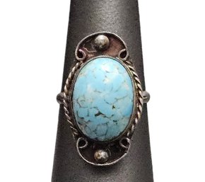 Vintage Native American Sterling Silver Turquoise Dome Ring, Size 9