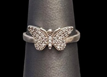 Vintage Sterling Clear Stones  Butterfly Ring, Size 8