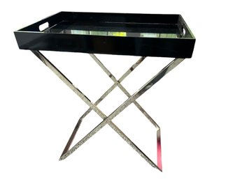 West Elm Black Tray Table With Foldable Metal Stand