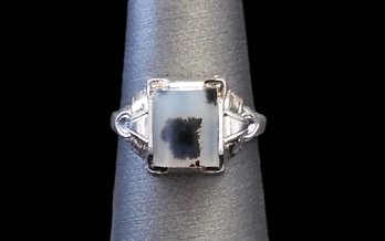 Vintage Designer Sterling Silver Moss Agate Ring, Size 7