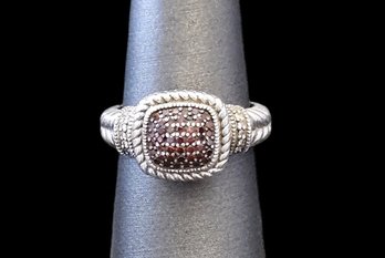 Vintage Sterling Silver Amber And Clear Stones Marcasite Ring, Size 6