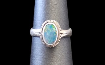 Vintage Sterling Silver Opal Ring, Size 5