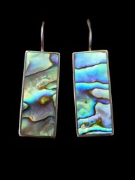 Vintage Sterling Silver Rectangular Abalone Dangle Earrings