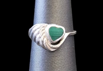 Vintage Sterling Silver Malachite Heart Ring, Size 5.5