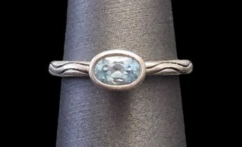 Vintage Sterling Silver Aquamarine Oval Ring, Size 6