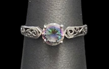 Vintage Sterling Silver Mystic Topaz Cut Out Ring, Size 8.5