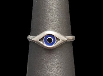 Vintage Designer BOMA Sterling Silver Evil Eye Ring, Size 6.5