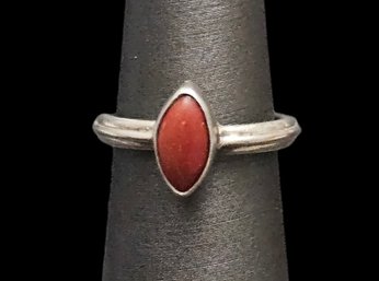 Vintage Sterling Silver Coral Ring, Size 5.5