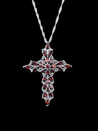 Gorgeous Designer BBJ Sterling Silver Garnet Stone Cross Necklace