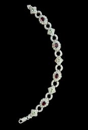 Beautiful Vintage Sterling Silver Peridot Garnet Stone Bracelet