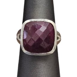 Vintage Sterling Silver Dark Ruby Red Faceted Ring, Size 8.5