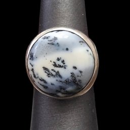 Vintage Sterling Silver Dendrite Opal Agate Gemstone Ring, Size 7