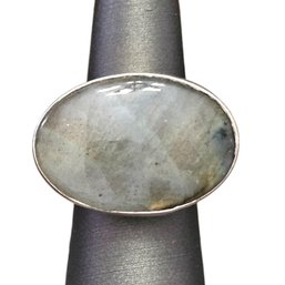 Large Beautiful Vintage Sterling Silver Labradorite Oval Ring, Size 8