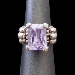 Vintage Sterling Silver Rectangular Amethyst Ring, Size 5.5