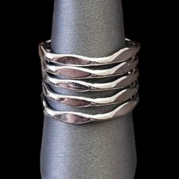 Vintage Mexican Designer ATI Sterling Silver 5 Row Ring, Size 9