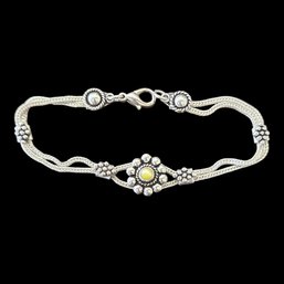 Vintage Citrine Cats Eye Sterling Silver Rope Bracelet