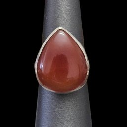 Vintage Sterling Silver Carnelian Teardrop Ring, Size 8.5