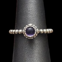 Vintage Designer PANDORA Sterling Silver Amethyst Cabochon Ring, Size 7.5