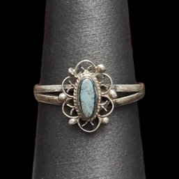 Vintage Native American Sterling Silver Turquoise Ring, Size 7.5