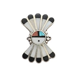 Beautiful Vintage Native American Zuni Multi Color Inlay Ring, Size 5.5