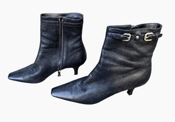 Prada Heeled Leather Boots In Black - Size 37 1/2