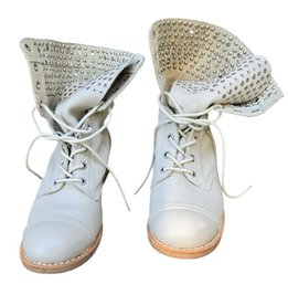 Jeffrey Campbell Studded Leather Combat Boots In Bone White - Size 8