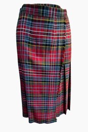 Red Tartan Plaid Pleated Wool Skirt