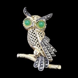 Vintage German Designer ALICE CAVINESS Sterling Silver Vermeil Filigree Marcasite Owl Brooch